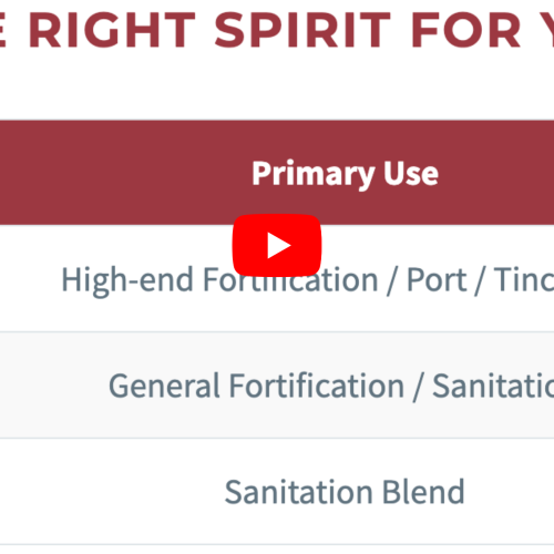 Column-distilled premium grape spirits for wine fortification and cellar sanitation